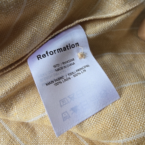 Reformation Barrington Pinstripe Linen Dress Yellow Size 4 NWT - Picture 9 of 12
